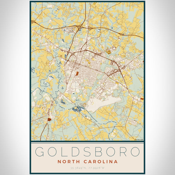 Goldsboro North Carolina Map Print Portrait Orientation in Woodblock Style With Shaded Background