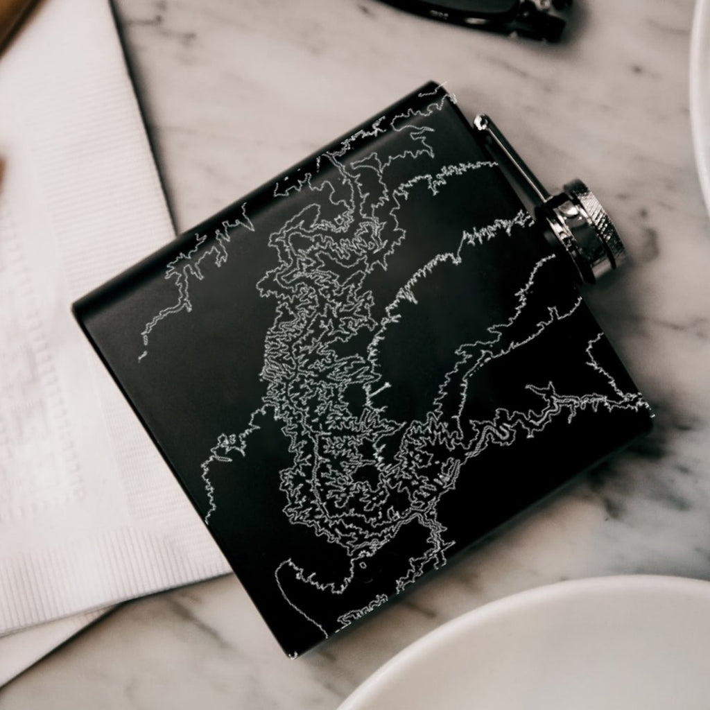 Grand Canyon National Park Custom Engraved City Map Inscription Coordinates on 6oz Stainless Steel Flask in Black