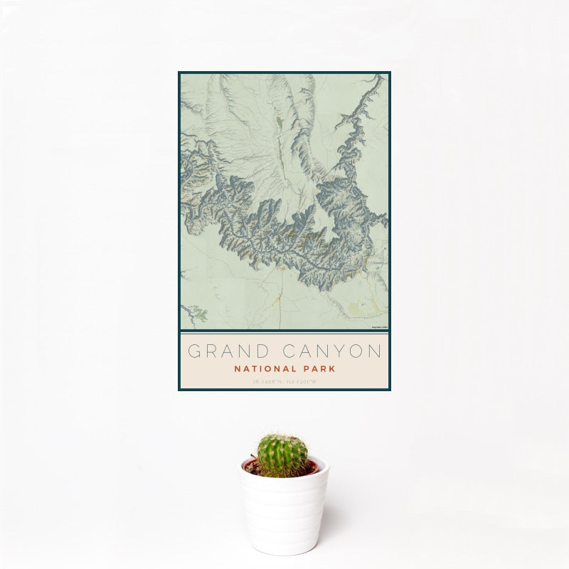 Grand Canyon - National Park Map Print in Woodblock