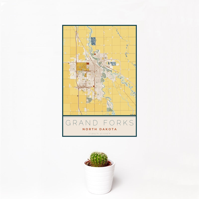 Grand Forks - North Dakota Map Print in Woodblock