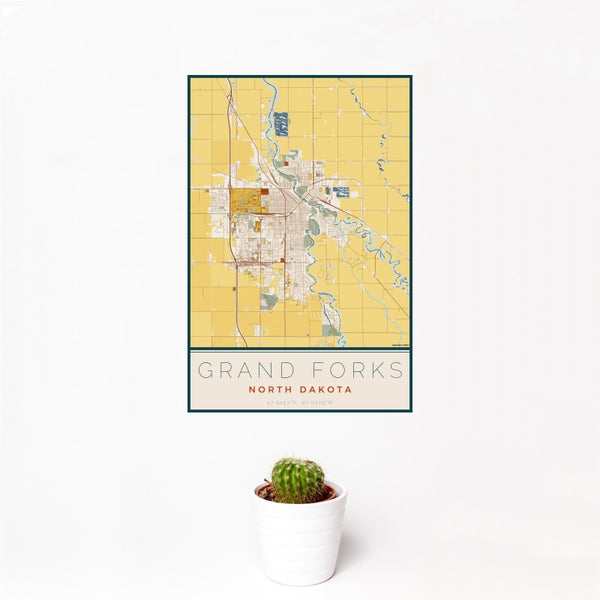 Grand Forks - North Dakota Map Print in Woodblock