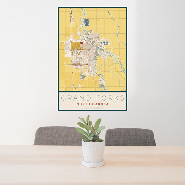 Grand Forks - North Dakota Map Print in Woodblock