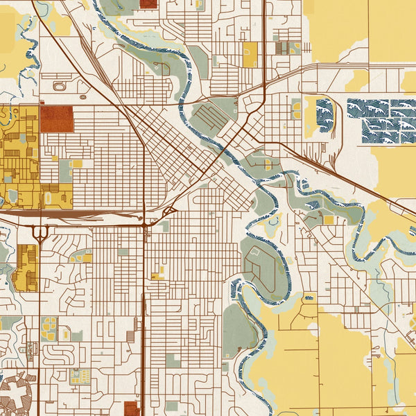 Grand Forks - North Dakota Map Print in Woodblock