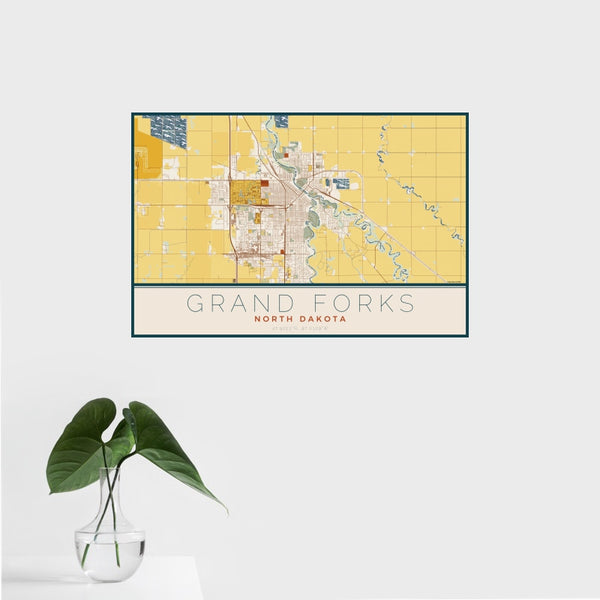 Grand Forks - North Dakota Map Print in Woodblock