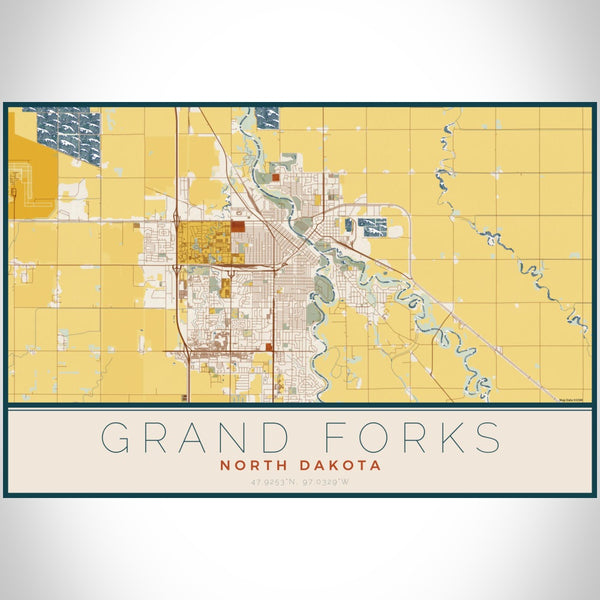 Grand Forks - North Dakota Map Print in Woodblock