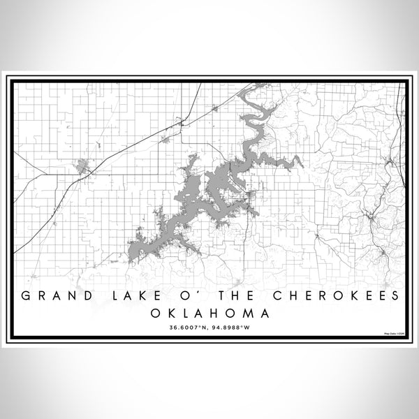 Grand Lake O' the Cherokees Oklahoma Map Print Landscape Orientation in Classic Style With Shaded Background
