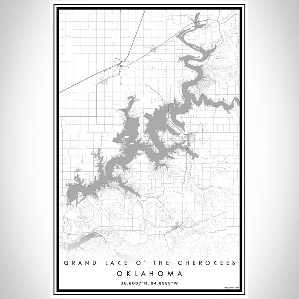 Grand Lake O' the Cherokees Oklahoma Map Print Portrait Orientation in Classic Style With Shaded Background