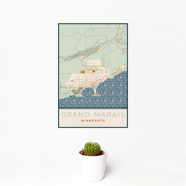 Grand Marais - Minnesota Map Print in Woodblock