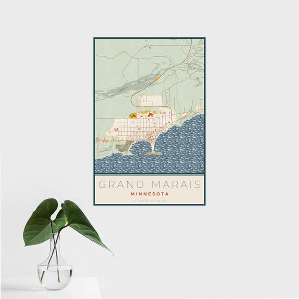 Grand Marais - Minnesota Map Print in Woodblock