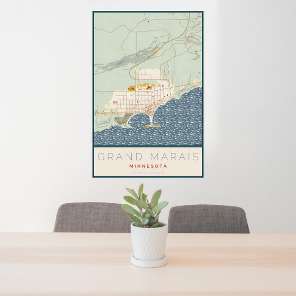 Grand Marais - Minnesota Map Print in Woodblock