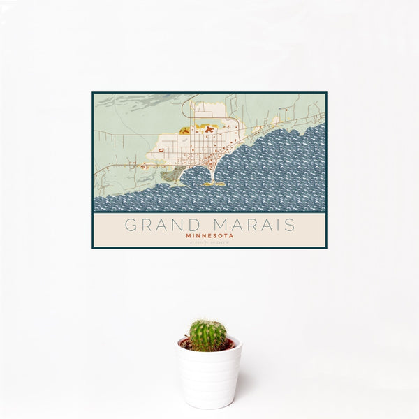 Grand Marais - Minnesota Map Print in Woodblock