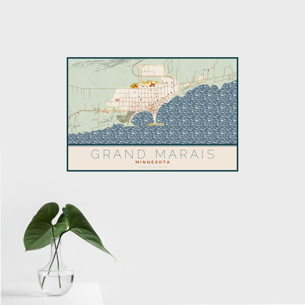 Grand Marais - Minnesota Map Print in Woodblock