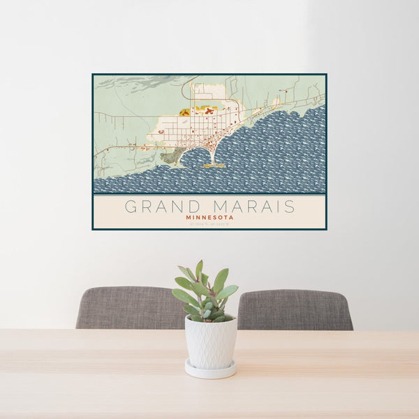 Grand Marais - Minnesota Map Print in Woodblock
