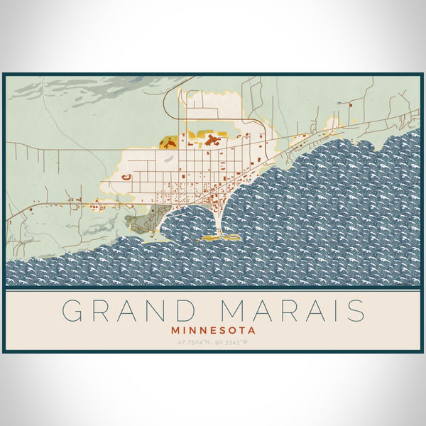 Grand Marais - Minnesota Map Print in Woodblock