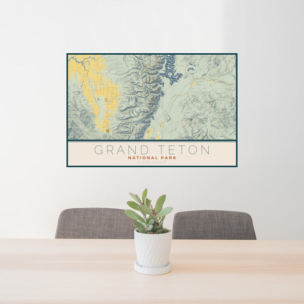 Grand Teton - National Park Map Print in Woodblock