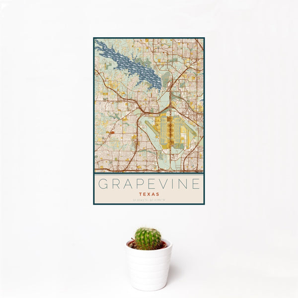 Grapevine - Texas Map Print in Woodblock
