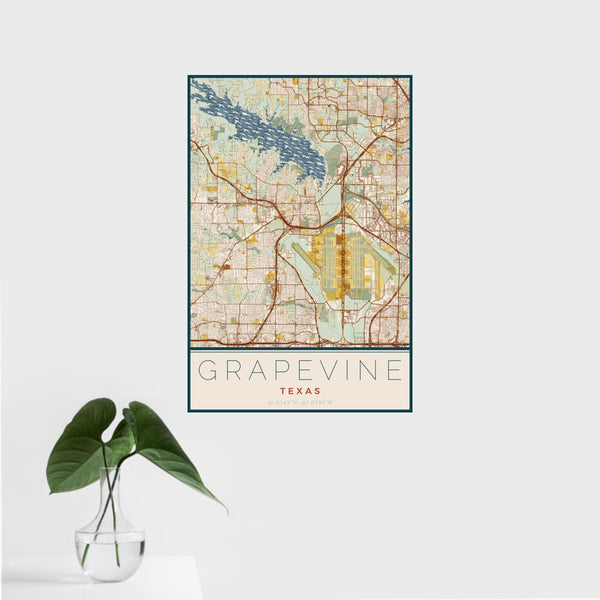 Grapevine - Texas Map Print in Woodblock