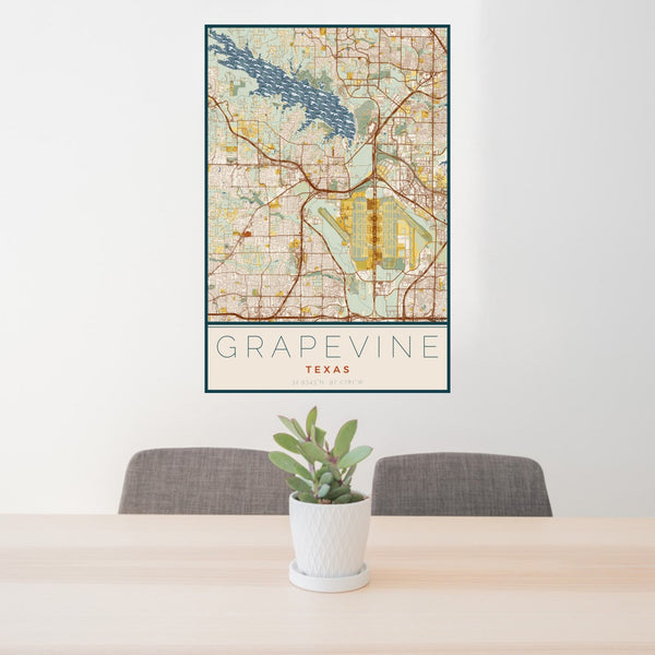 Grapevine - Texas Map Print in Woodblock