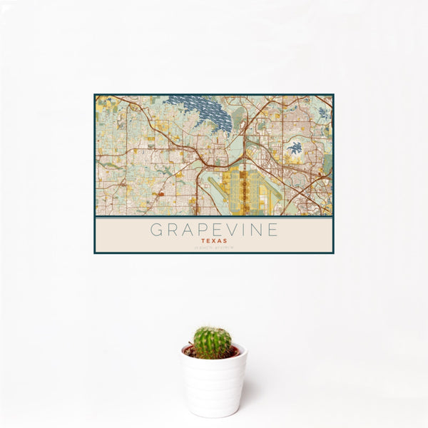Grapevine - Texas Map Print in Woodblock