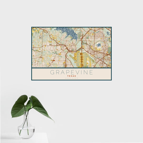 Grapevine - Texas Map Print in Woodblock