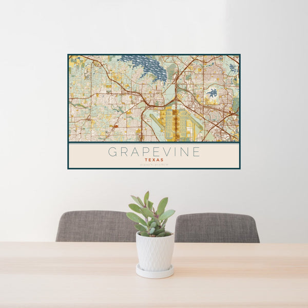 Grapevine - Texas Map Print in Woodblock