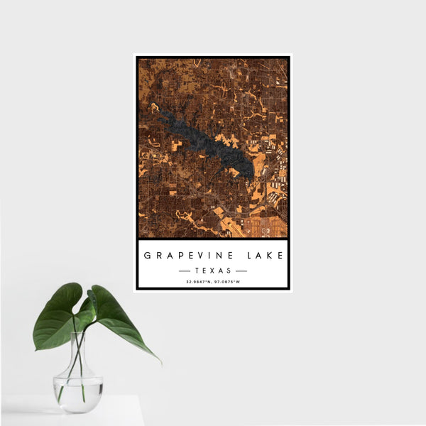 Grapevine Lake - Texas Map Print in Ember