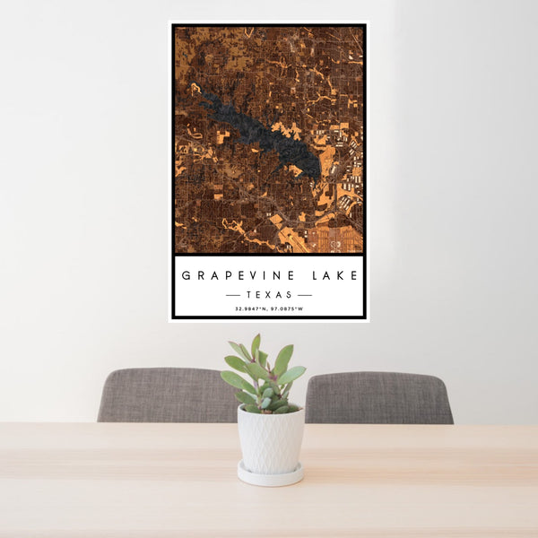 Grapevine Lake - Texas Map Print in Ember