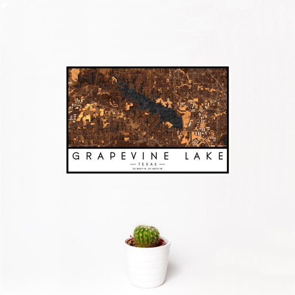 Grapevine Lake - Texas Map Print in Ember