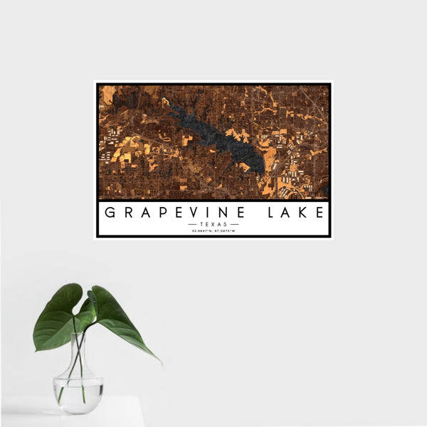 Grapevine Lake - Texas Map Print in Ember