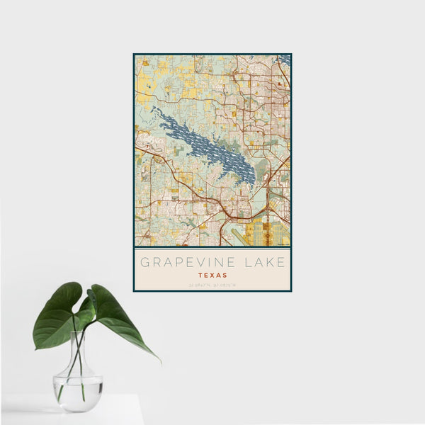 Grapevine Lake - Texas Map Print in Woodblock