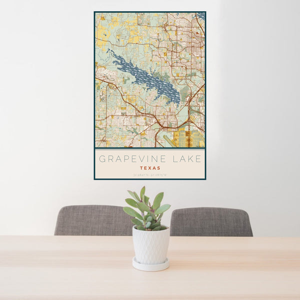 Grapevine Lake - Texas Map Print in Woodblock