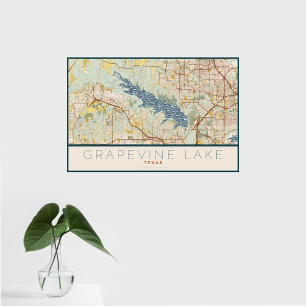 Grapevine Lake - Texas Map Print in Woodblock