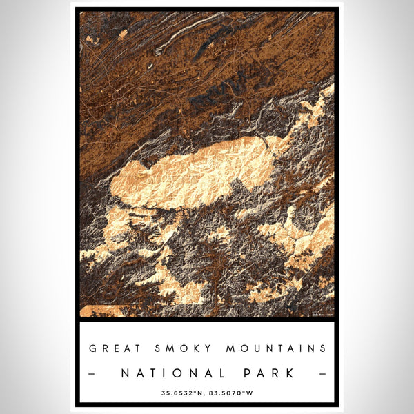 Great Smoky Mountains - National Park Map Print in Ember