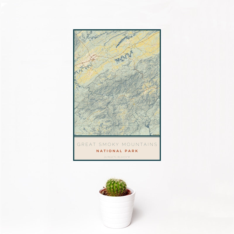 Great Smoky Mountains - National Park Map Print in Woodblock