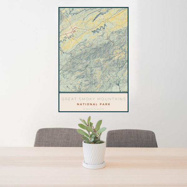 Great Smoky Mountains - National Park Map Print in Woodblock
