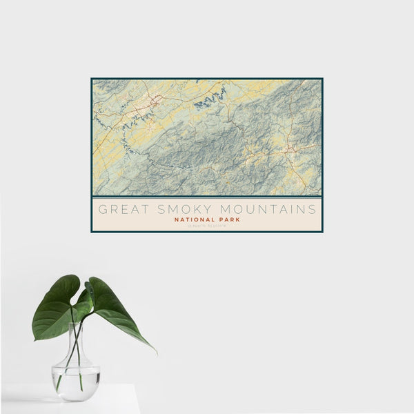 Great Smoky Mountains - National Park Map Print in Woodblock