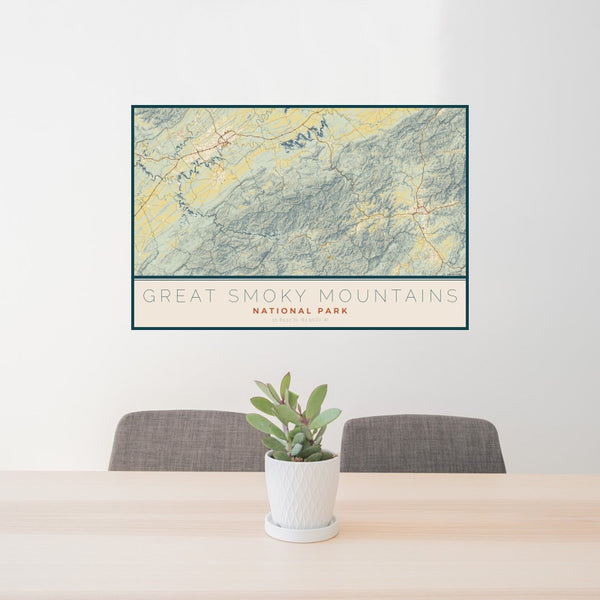 Great Smoky Mountains - National Park Map Print in Woodblock