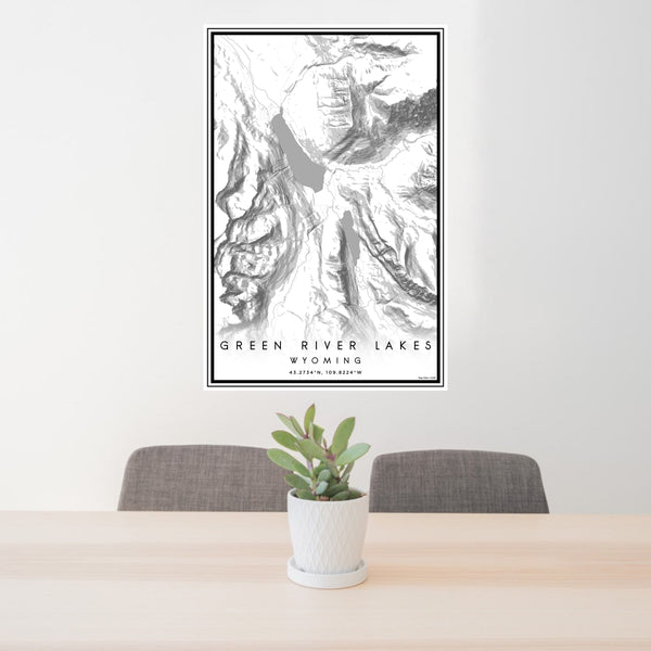 24x36 Green River Lakes Wyoming Map Print Portrait Orientation in Classic Style Behind 2 Chairs Table and Potted Plant