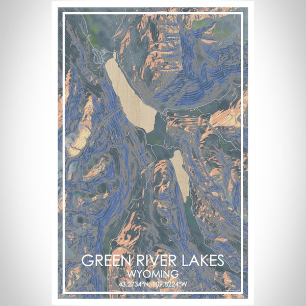 Green River Lakes Wyoming Map Print Portrait Orientation in Afternoon Style With Shaded Background
