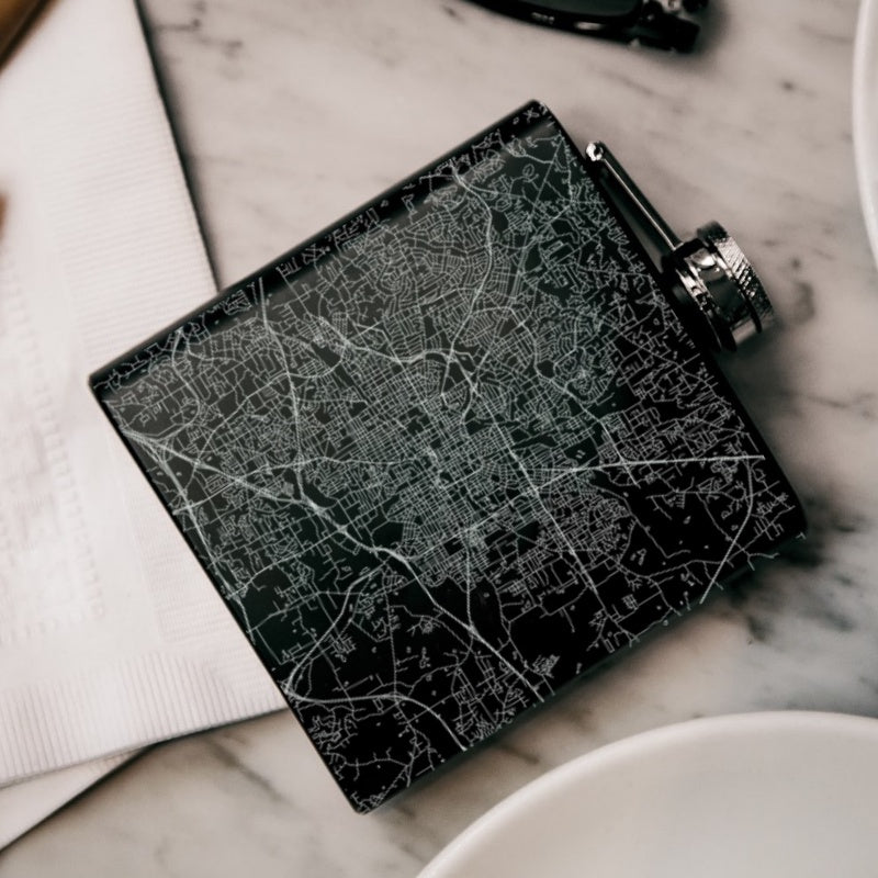 Greensboro - North Carolina Map Hip Flask in Matte Black