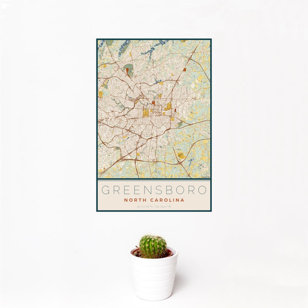 Greensboro - North Carolina Map Print in Woodblock