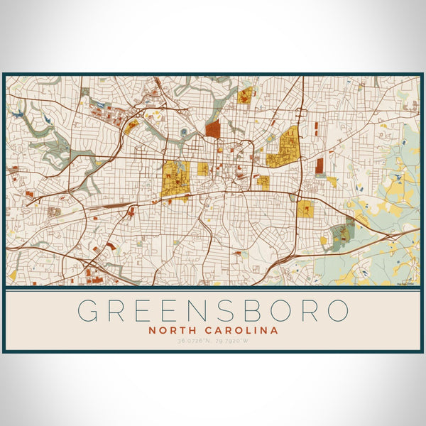 Greensboro - North Carolina Map Print in Woodblock