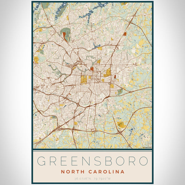 Greensboro - North Carolina Map Print in Woodblock