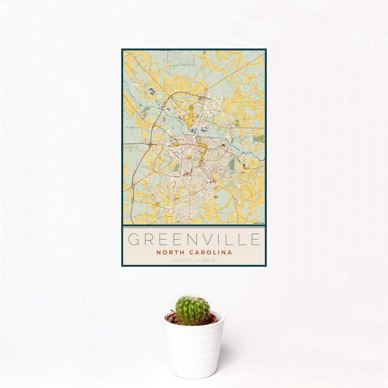 Greenville - North Carolina Map Print in Woodblock