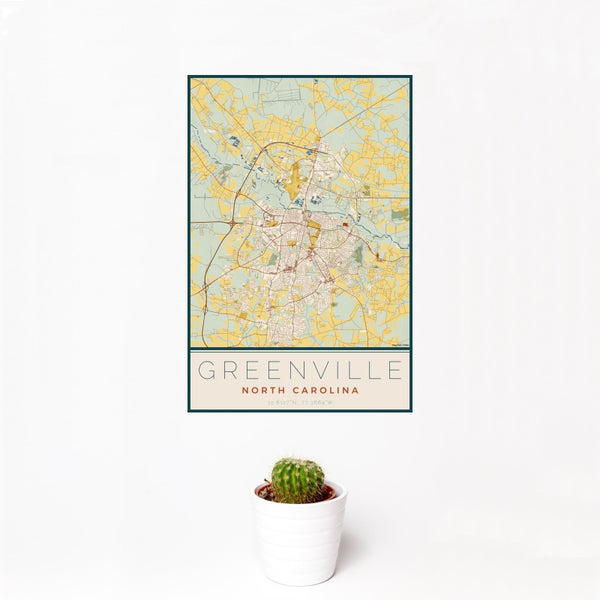 Greenville - North Carolina Map Print in Woodblock