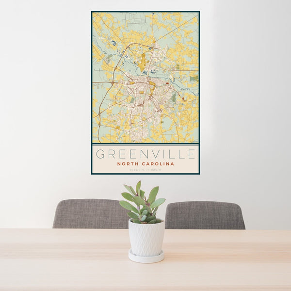 Greenville - North Carolina Map Print in Woodblock