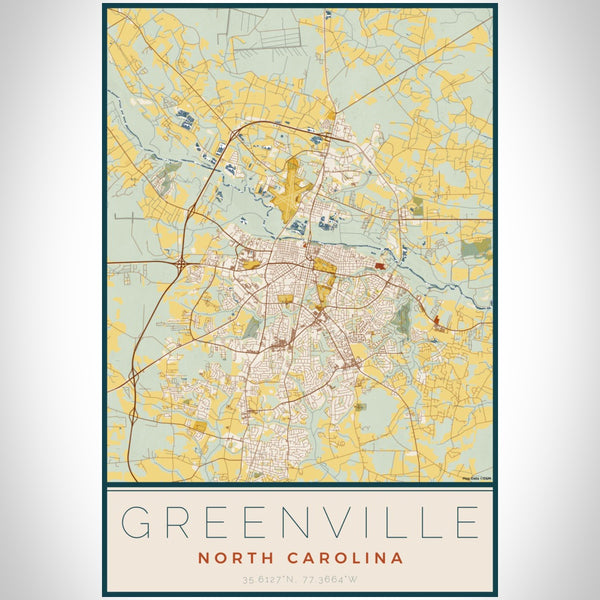 Greenville - North Carolina Map Print in Woodblock