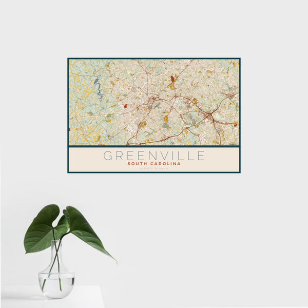 Greenville - South Carolina Map Print in Woodblock