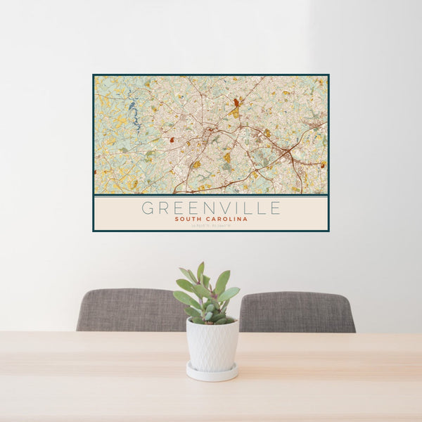 Greenville - South Carolina Map Print in Woodblock