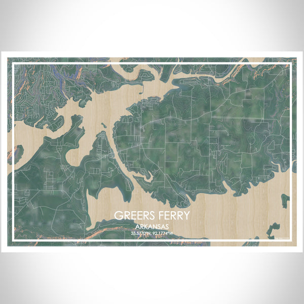 Greers Ferry Arkansas Map Print Landscape Orientation in Afternoon Style With Shaded Background